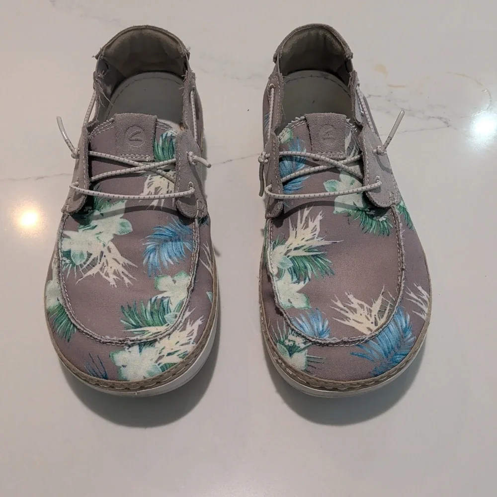Clarks Higley Tie Sneakers Sand Floral Beige Boat Shoes Mens Sz 11 (No Insoles)
